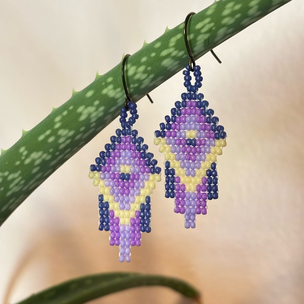 Handcrafted Beaded Earrings - Purple and Blue